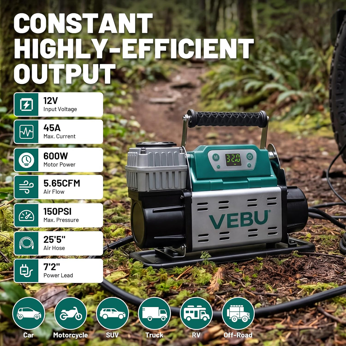 VEBU Compresor de aire RV Inflador de neumáticos de 12 V, 150 PSI c...