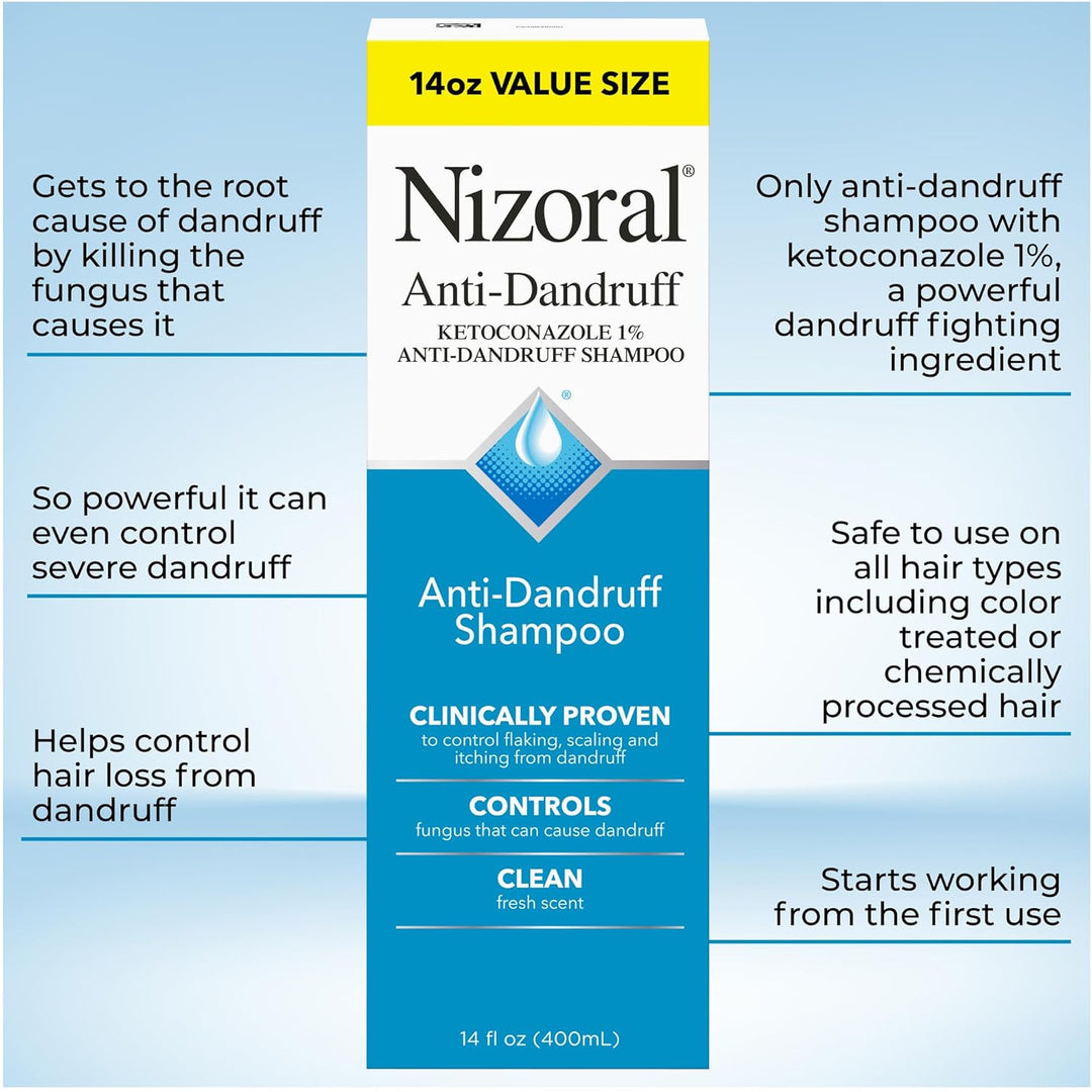 Nizoral Champú anticaspa con 1% de ketoconazol, 14 onzas líquidas,...