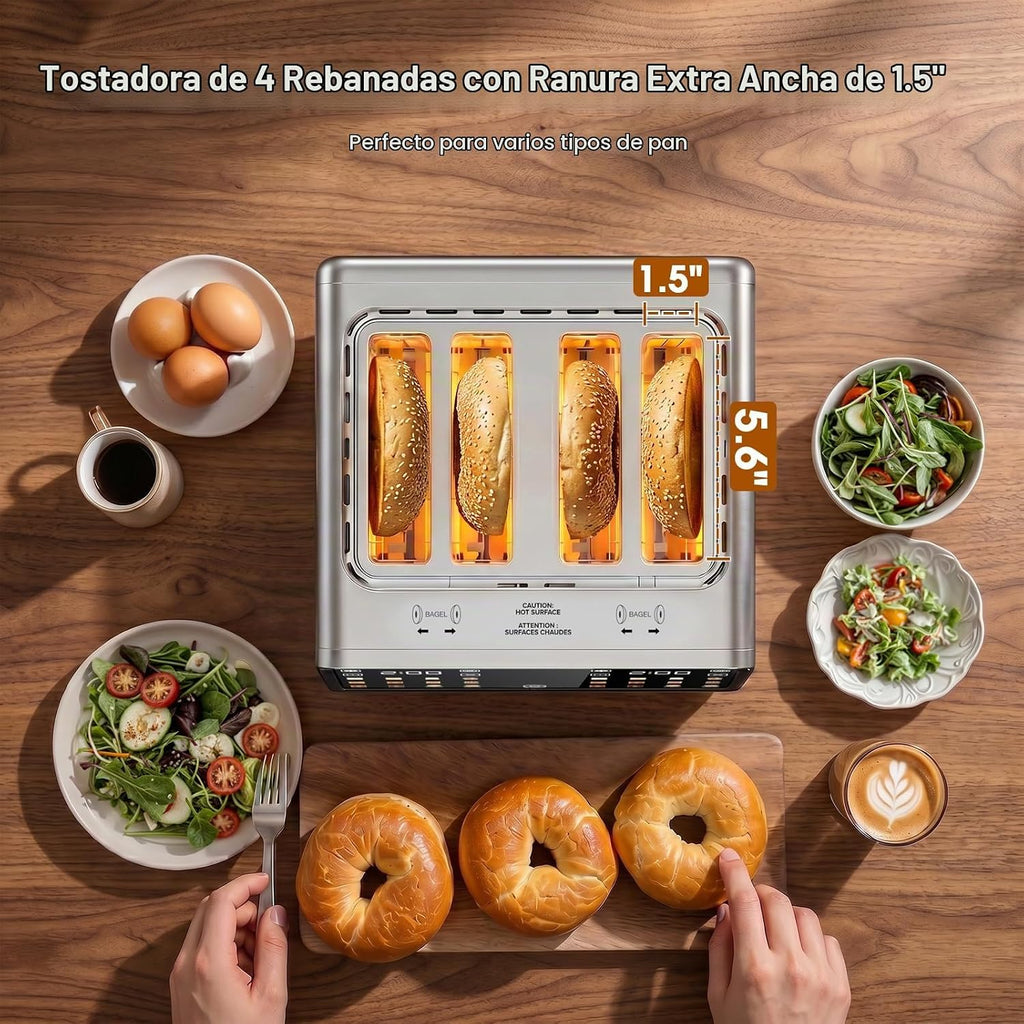 Tostadora inteligente de 4 rebanadas, pantalla táctil digital
