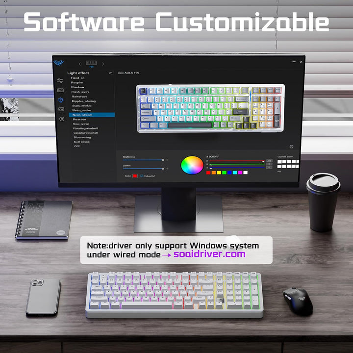 LEOBOG HI98C Pro Teclado mecánico inalámbrico para juegos, triple m...
