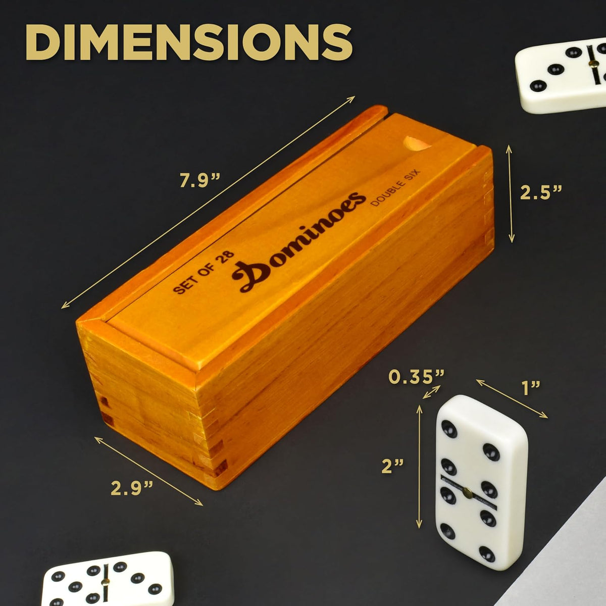Queensell Juego de dominó para adultos, juego de dominó doble de 6 con 28 azulejos en estuche de madera, dominó clásico, juego de mesa familiar para niños y adultos, juego de viaje para noche de