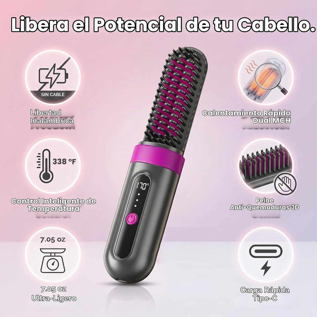 Cepillo alisador de pelo inalámbrico, portátil, herramienta de pein...