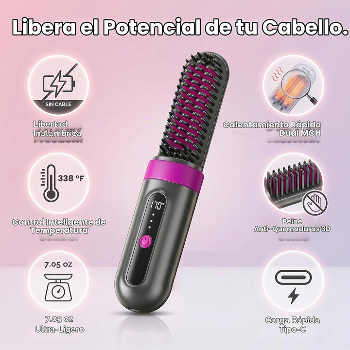 Cepillo alisador de pelo inalámbrico, portátil, herramienta de pein...