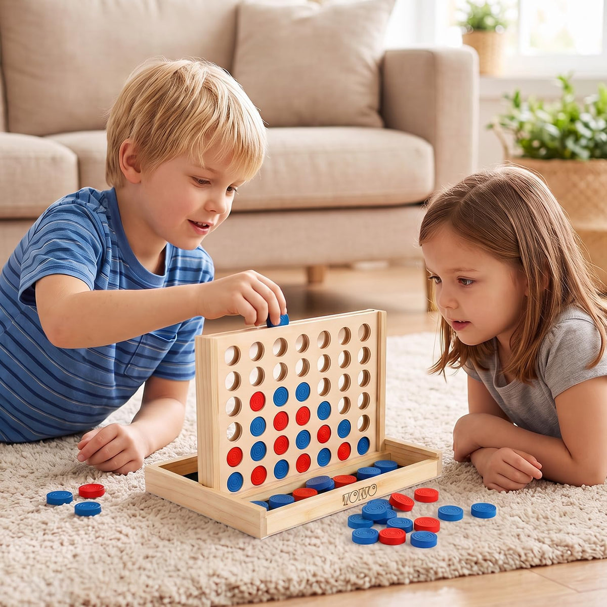 TOWO Juego de madera 4 en una fila, juego de mesa clásico de estrategia