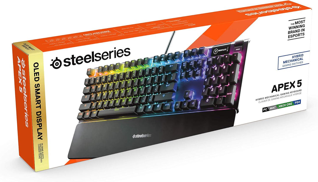 SteelSeries Apex 5 Teclado mecánico híbrido para juegos, iluminació...