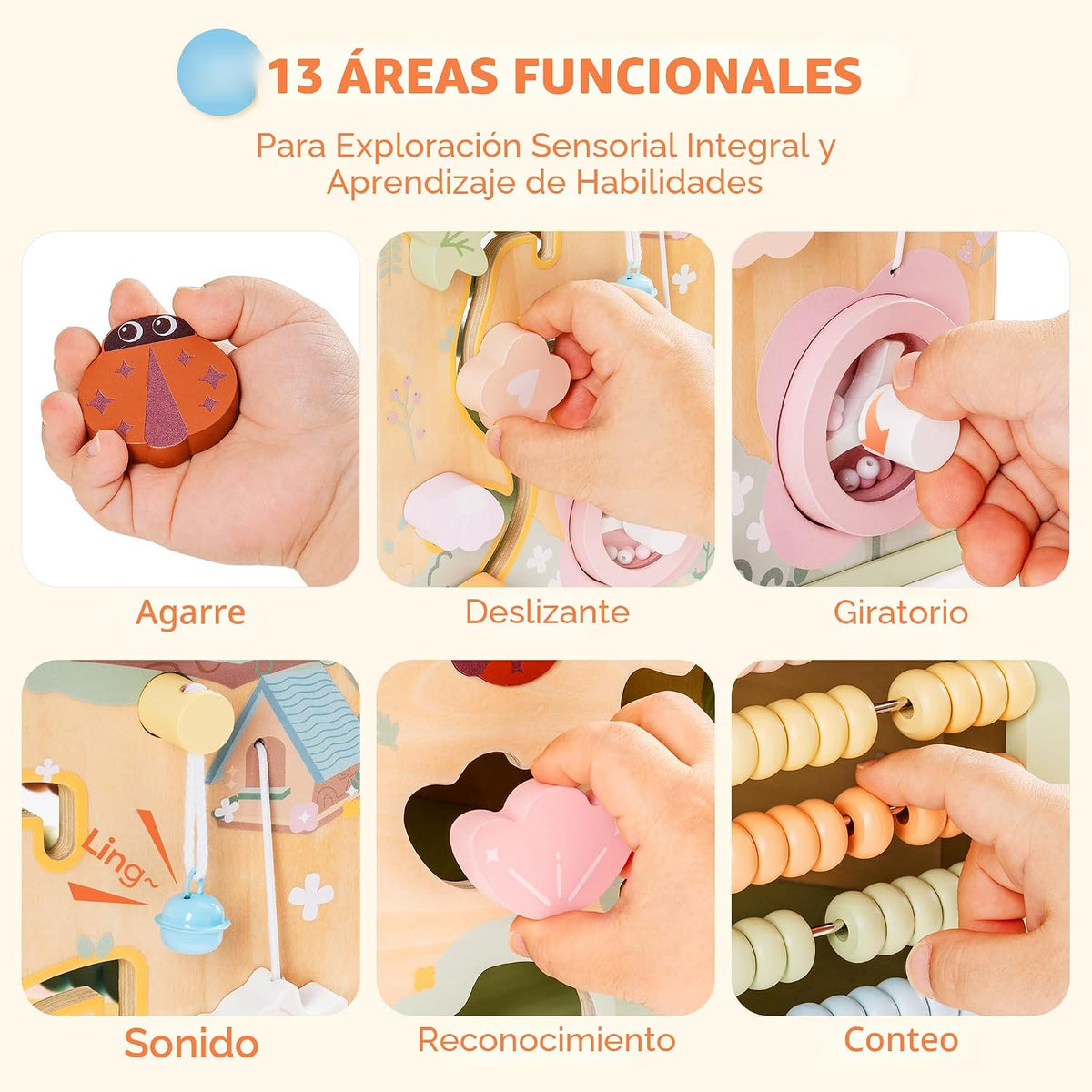 ROBUD Cubo de actividades de madera 13 en 1, juguetes Montessori para niños