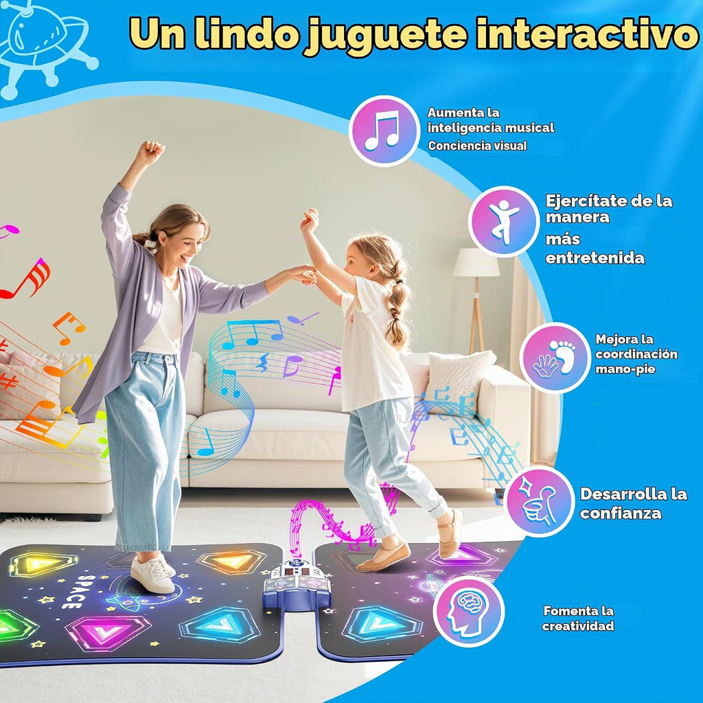 Alfombrilla de baile para niños de 6 a 12 años, 2 jugadores con luces LED