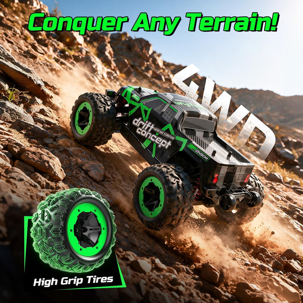 HOLYFUN Coche RC de 18 MPH, camión de control remoto todoterreno de alta velocidad 4WD escala 1:18