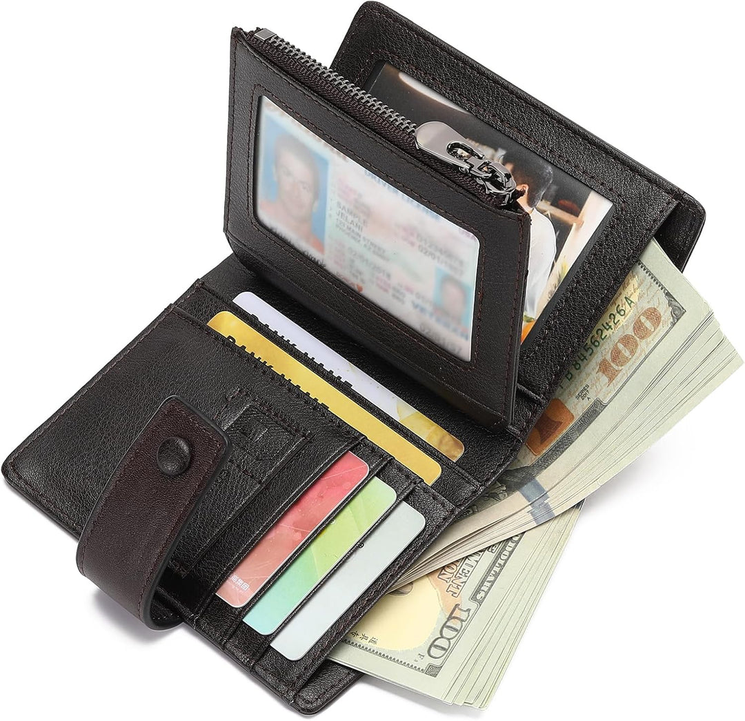 GAEKEAO Billeteras de cuero genuino para hombre con cremallera, blo...