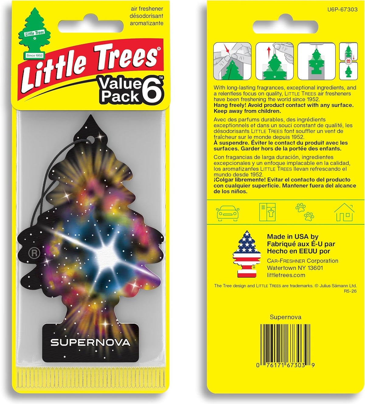 LITTLE TREES - Ambientador de coche | Árbol colgante que proporciona un aroma de larga duración para el automóvil y el hogar | 24 ambientadores | Supernova
