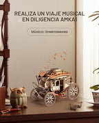 ROBOTIME Caja de rompecabezas de madera con caja de música Stagecoach AMKA1, regalo de día de San Valentín Rompecabezas de madera 3D para adultos, modelo mecánico 3D para construir, regalo de