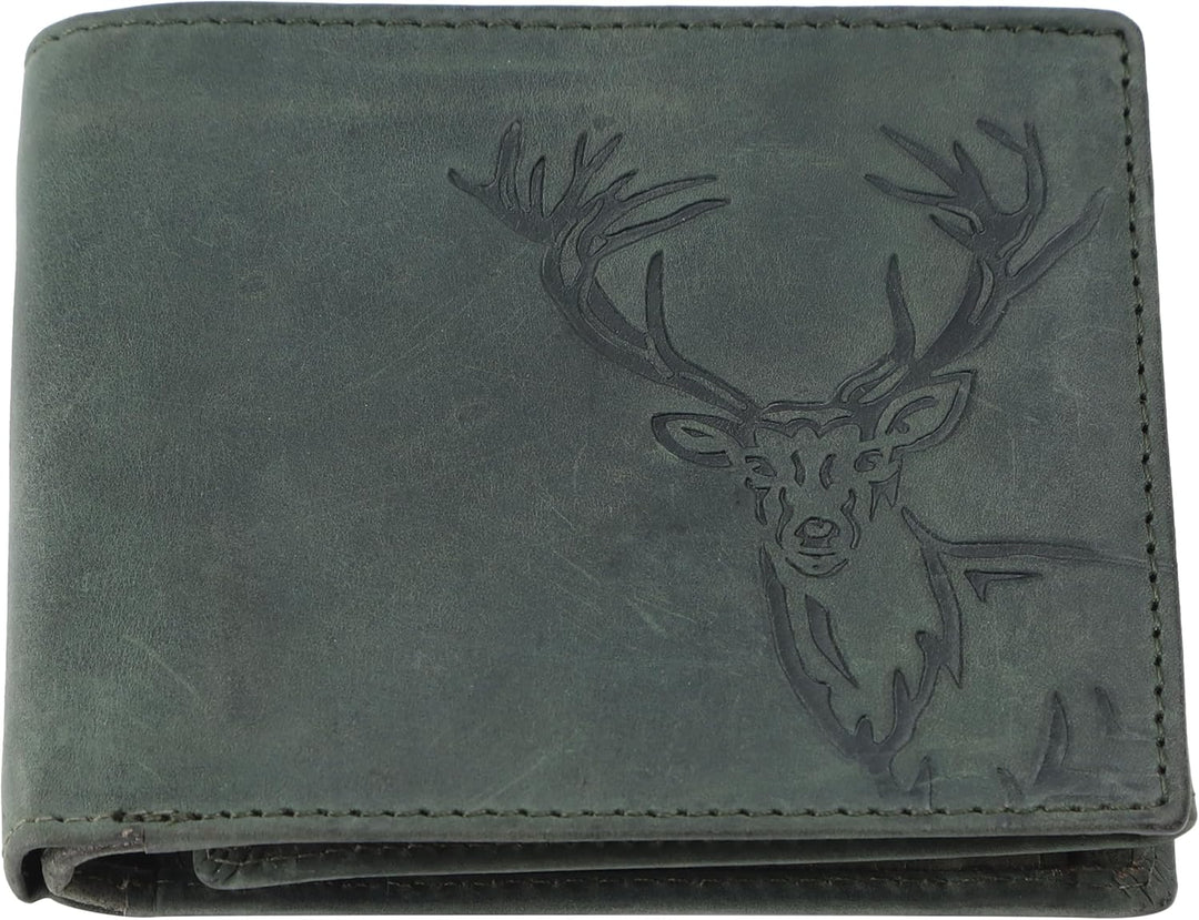 LONDON ALLEY ELK Cartera de cuero verde vintage para hombre