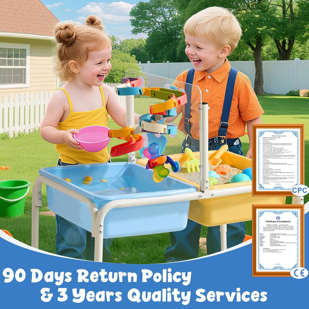 FUNLIO Mesa de agua para niños pequeños, mesa de agua y arena ajustable para niños de 3 a 6 años, mesa sensorial 4 en 1 para niños pequeños con 2 contenedores de almacenamiento, tablero acrílico y 16 piezas de accesorios, juego en interiores y exteriores