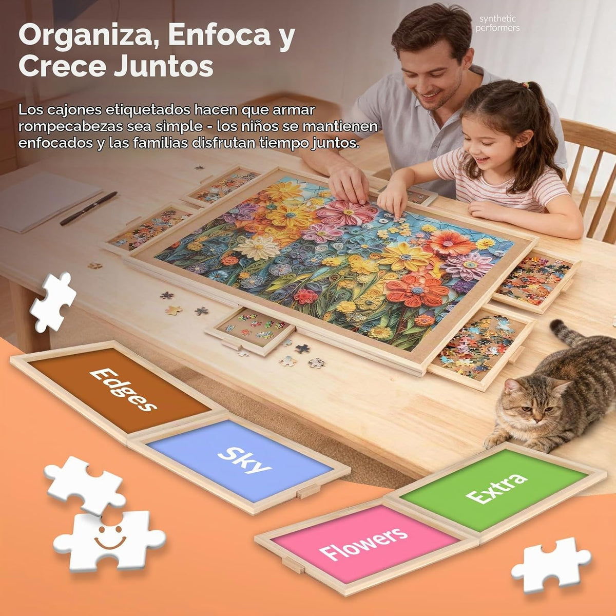 ALL4JIG - Tablero de rompecabezas giratorio de 1000 piezas con 6 cajones y cubierta, mesa de rompecabezas portátil de madera de 22.44 x 30.16 pulgadas para adultos, tablero giratorio Lazy Susan de