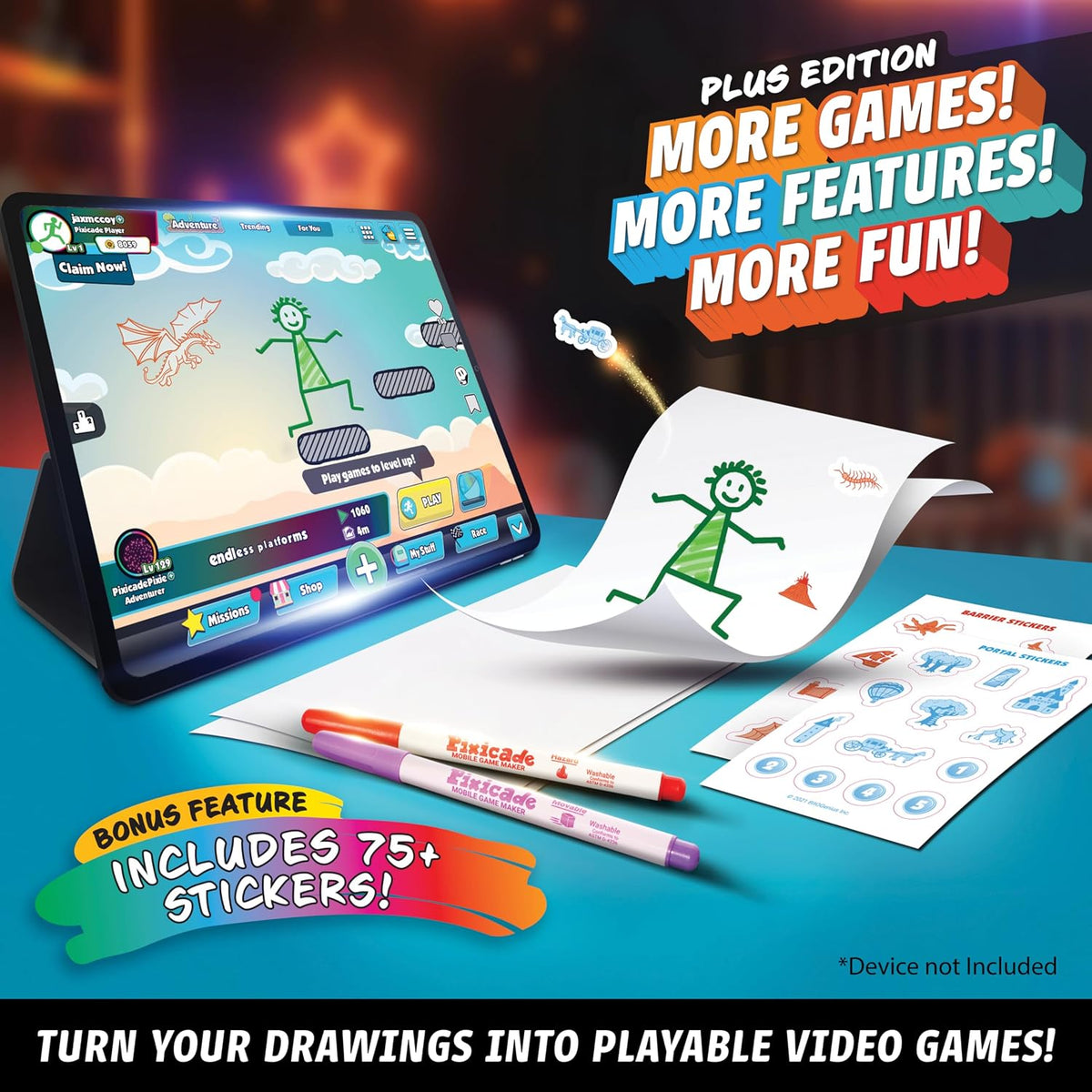 Abacus Brands Pixicade+ - Dibuja tu propio creador de videojuegos, regalo para niños a partir de 6 años