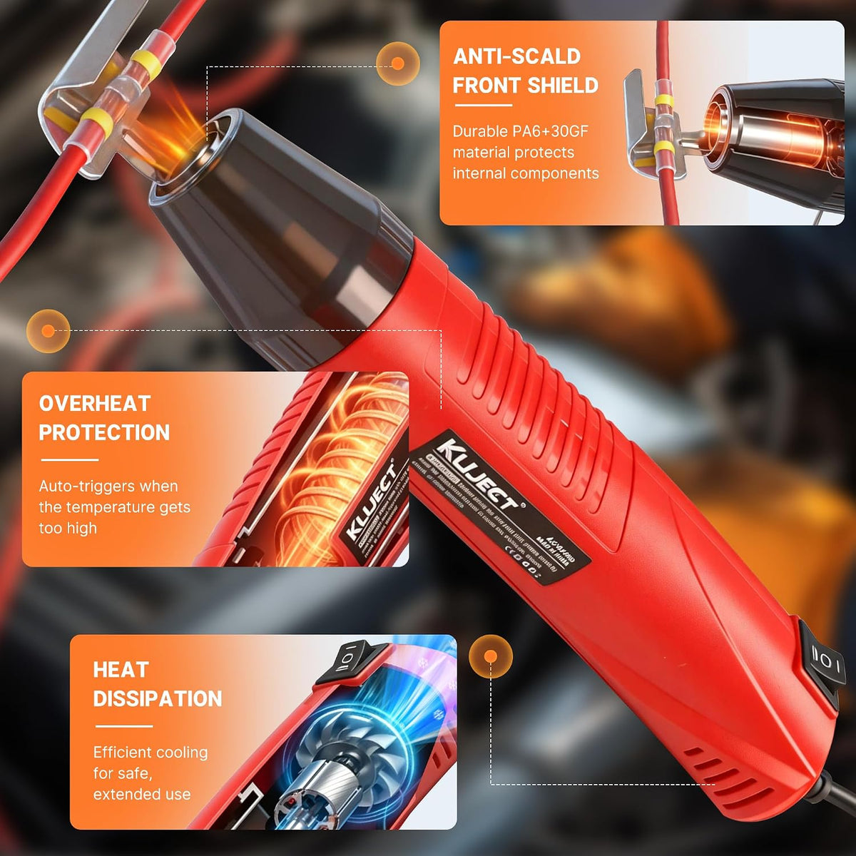 Kuject Mini pistola de calor, kit de conectores de alambre de sellado de soldadura, pistola de calor de doble temperatura de 350 W para tubos retráctiles, kit de reparación de alambre termorretráctil