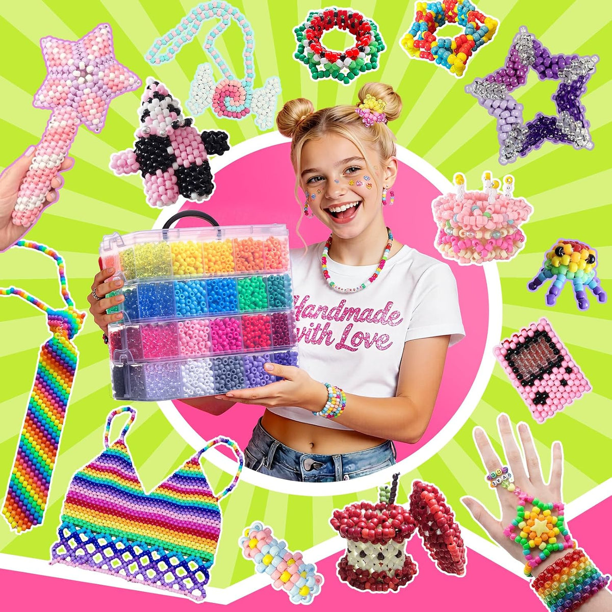 14000 cuentas de poni a granel, 40 colores para hacer pulseras