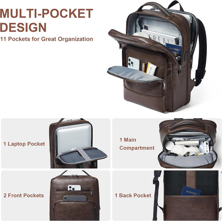 Mochila de cuero para laptop Shrrie para mujeres y hombres, mochila...