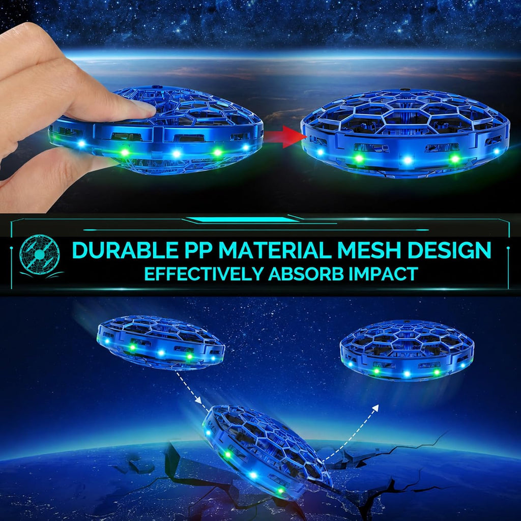 Dron de juguete volador para niños, con sensores de movimiento manos libres de 360°, mini dron con luz LED, fácil de interior pequeño OVNI helicóptero, juguetes de bola voladora, juguetes geniales
