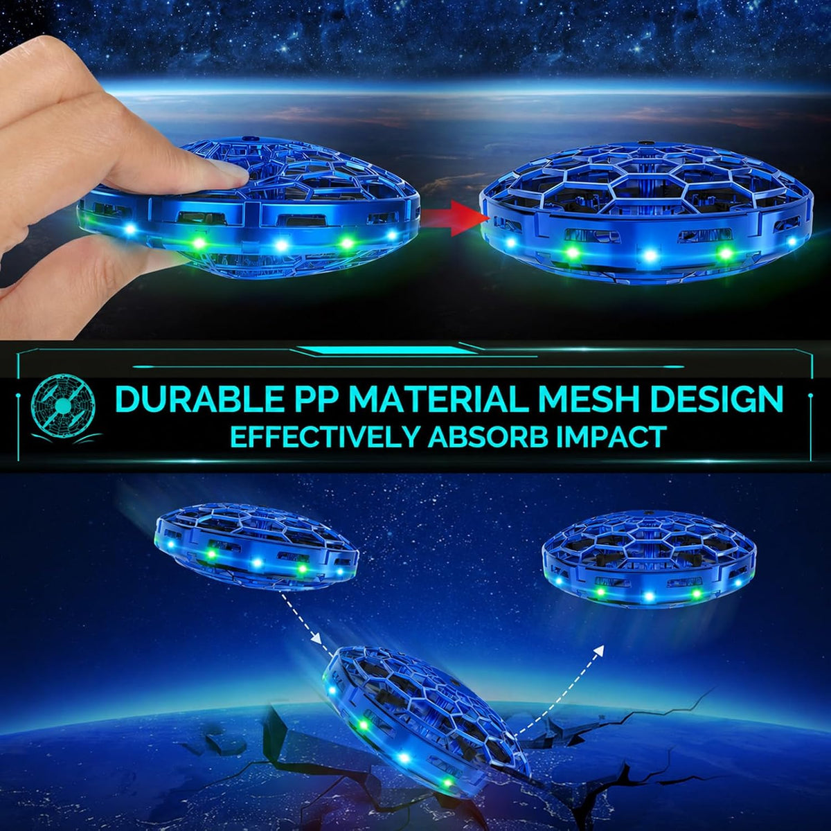 Dron de juguete volador para niños, con sensores de movimiento manos libres de 360°, mini dron con luz LED, fácil de interior pequeño OVNI helicóptero, juguetes de bola voladora, juguetes geniales
