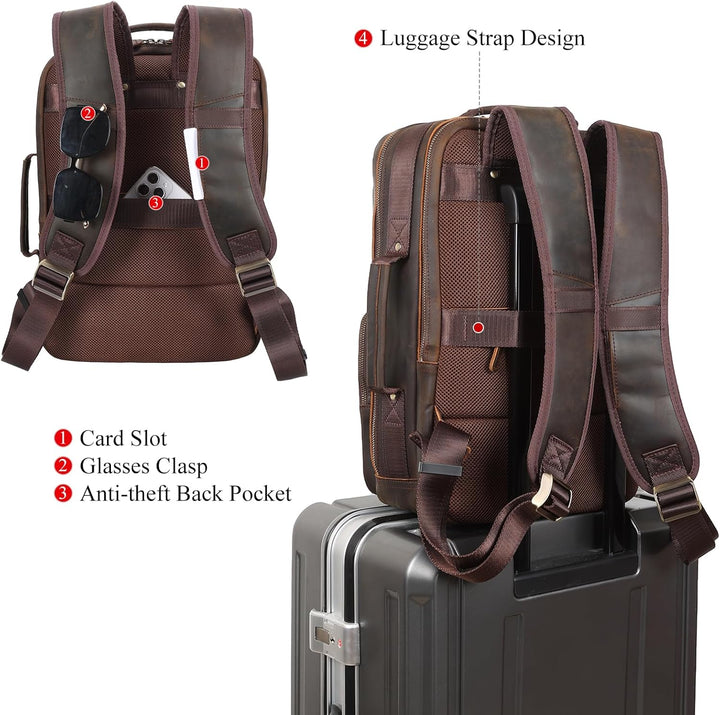 TIDING Mochila para portátil de cuero de grano completo de 17.3 pul...