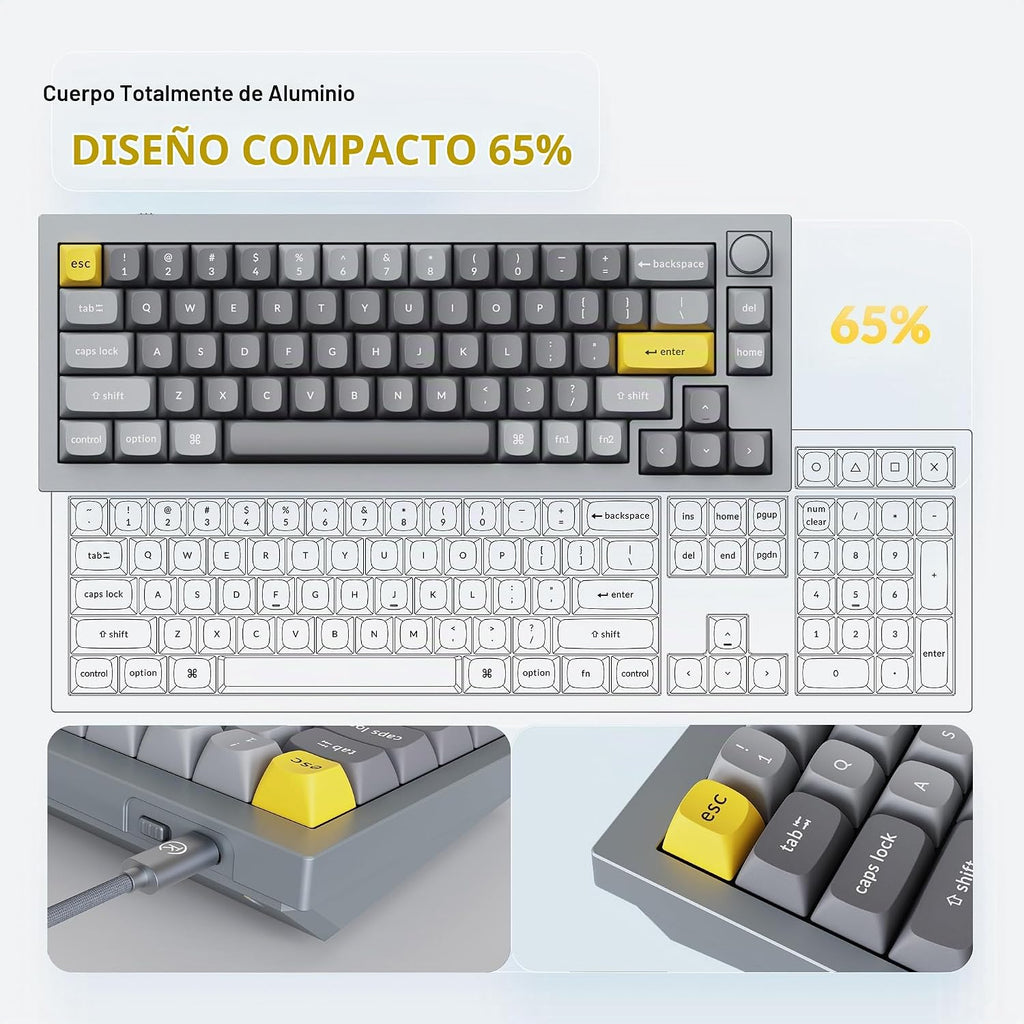 Keychron Q2 Teclado mecánico con cable al 65% con perilla y RGB – Interruptor marrón Gateron G Pro intercambiable en caliente, programable QMK/VIA, montaje de doble junta, cuerpo de aluminio para Mac