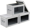 Cajas de Almacenamiento de Tela con Tapas - 3 Paquetes de Cubos de Almacenamiento con Ventana, Cajas de Almacenamiento Plegables para Estantes, Cajas de Almacenamiento para Armario para