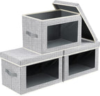 Cajas de Almacenamiento de Tela con Tapas - 3 Paquetes de Cubos de Almacenamiento con Ventana, Cajas de Almacenamiento Plegables para Estantes, Cajas de Almacenamiento para Armario para