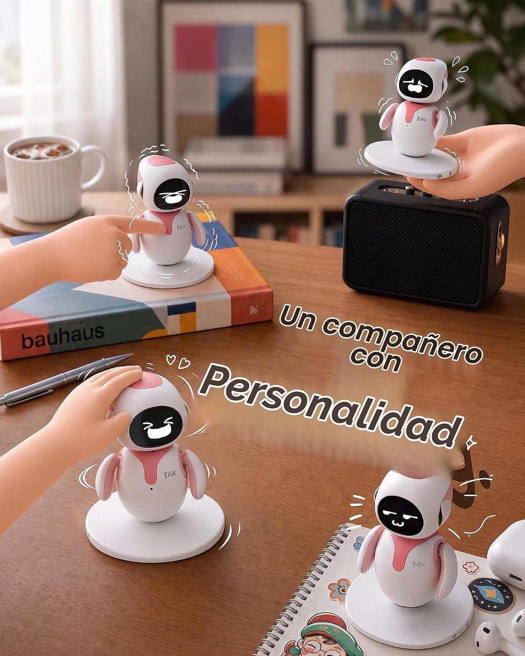 ENERGIZE LAB Eilik Pink - Juguetes interactivos táctiles, lindas mascotas robot con emociones abundantes. Animaciones en reposo y minijuegos, regalo único para niñas y niños. Admite actualizaciones.