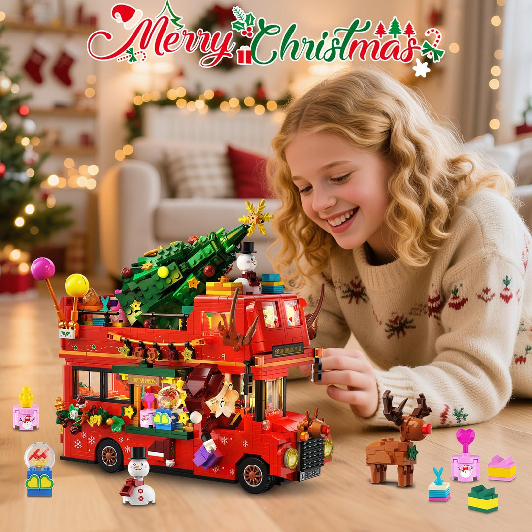 Juego de construcción de autobús de dos pisos de Navidad