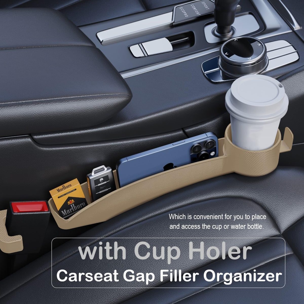Tapón para hueco de asiento de coche con ranura de almacenamiento, organizador rellenador de huecos de auto con portavasos, tira universal rellenadora de hueco lateral de asiento de coche, paquete de