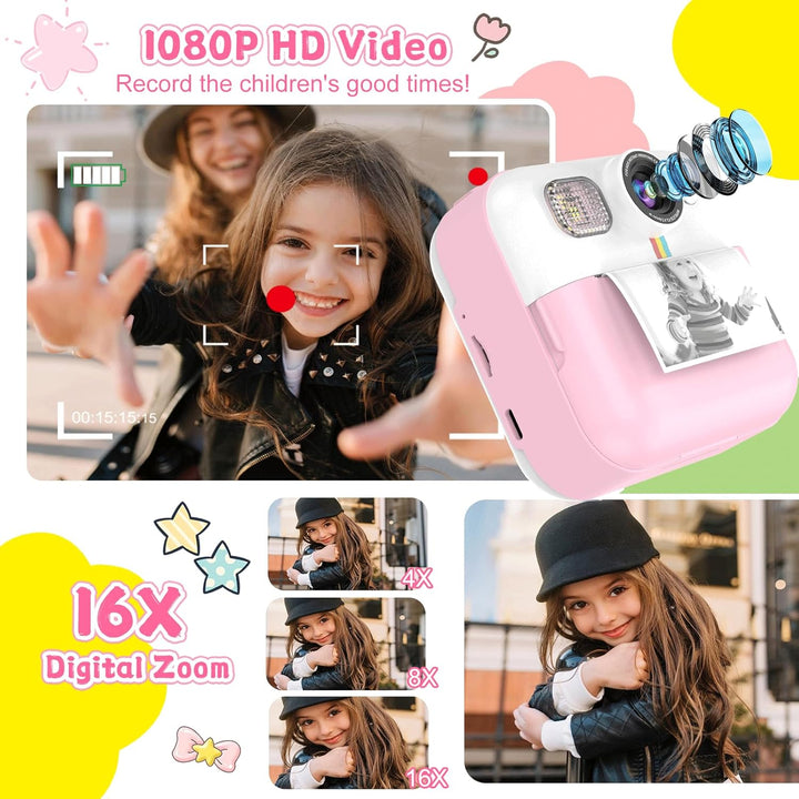 Cámara para Niñas, Cámara de Impresión Instantánea 1080P, Regalos d...