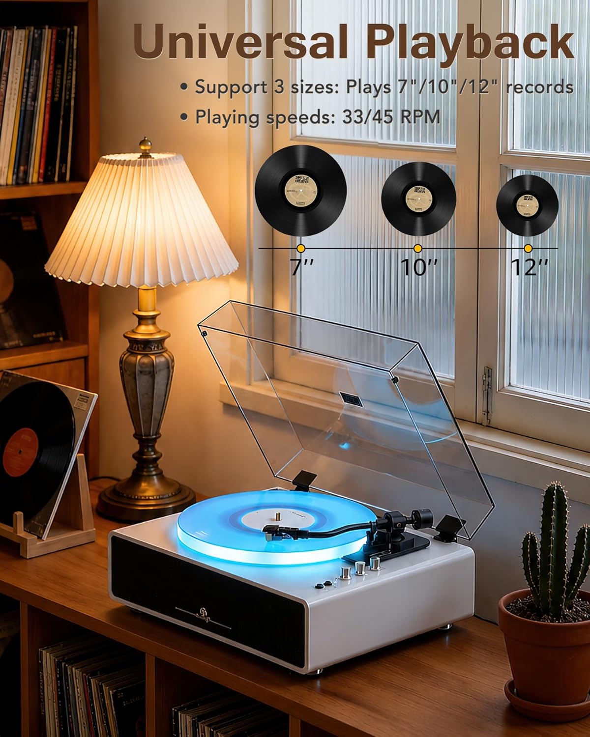 Seasonlife® Tocadiscos todo en uno con 4 altavoces y Bluetooth, color blanco