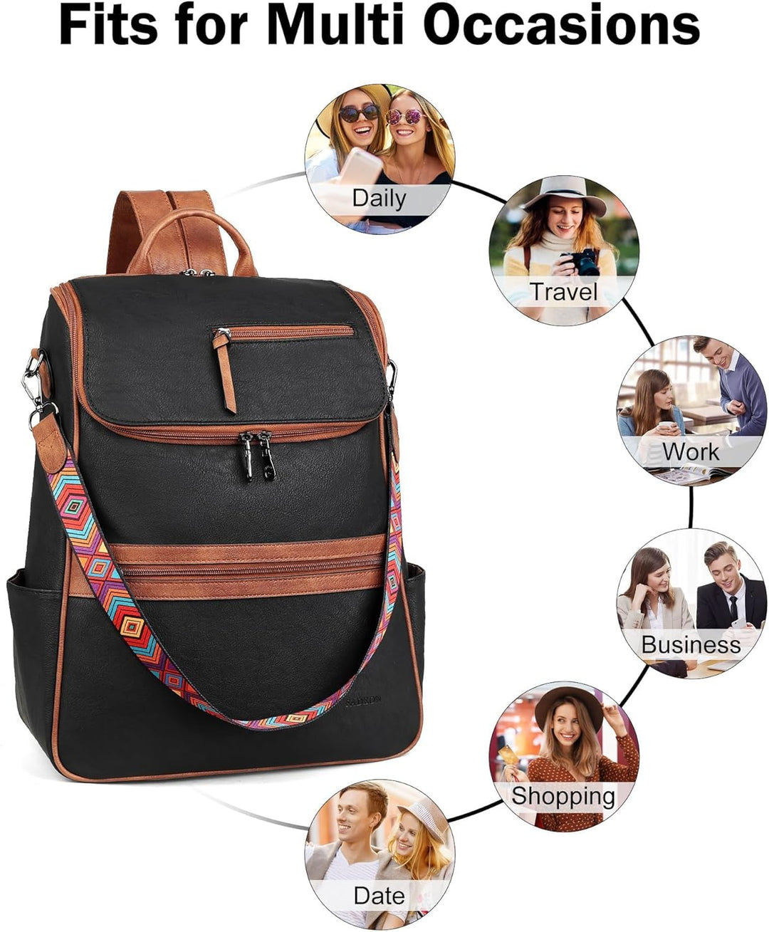 FADEON Mochila para laptop para mujer de cuero, mochila de viaje co...