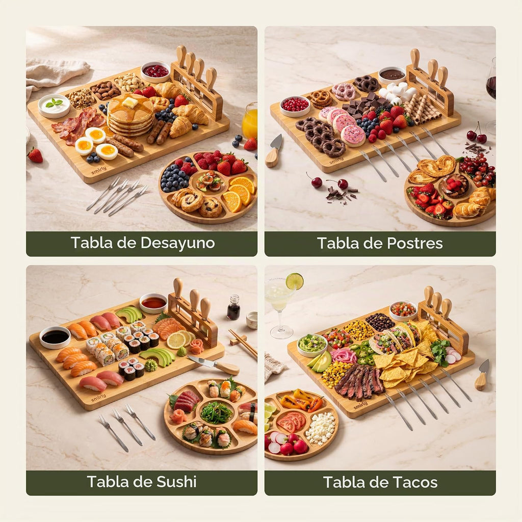 SMIRLY Juego de tablas de embutidos, tabla grande para quesos con