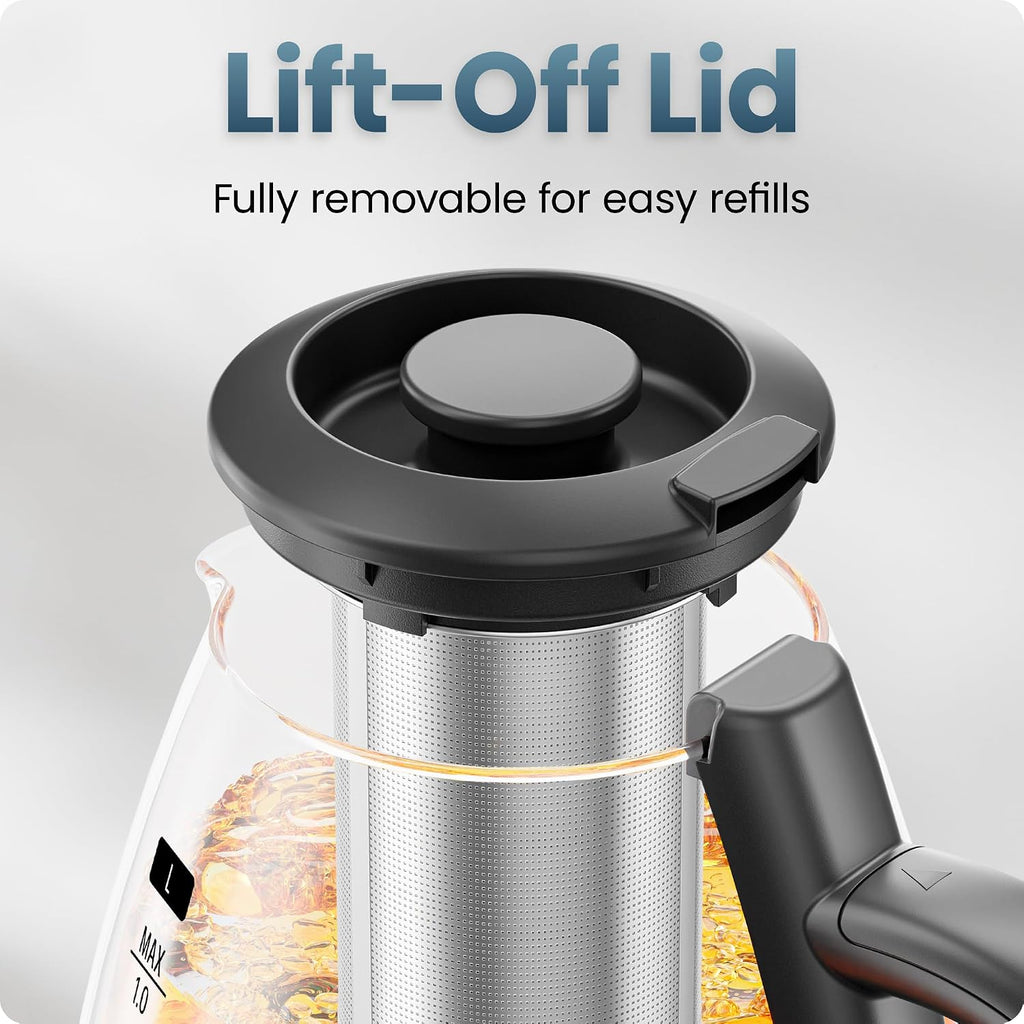 Chefman Hervidor eléctrico con infusor de té, compacto de 1 litro (4 tazas), 1500 W, tapa extraíble para una fácil limpieza, protección contra hervir en seco, filtro de acero inoxidable, sin BPA, apagado automático, hervidor de té eléctrico pequeño