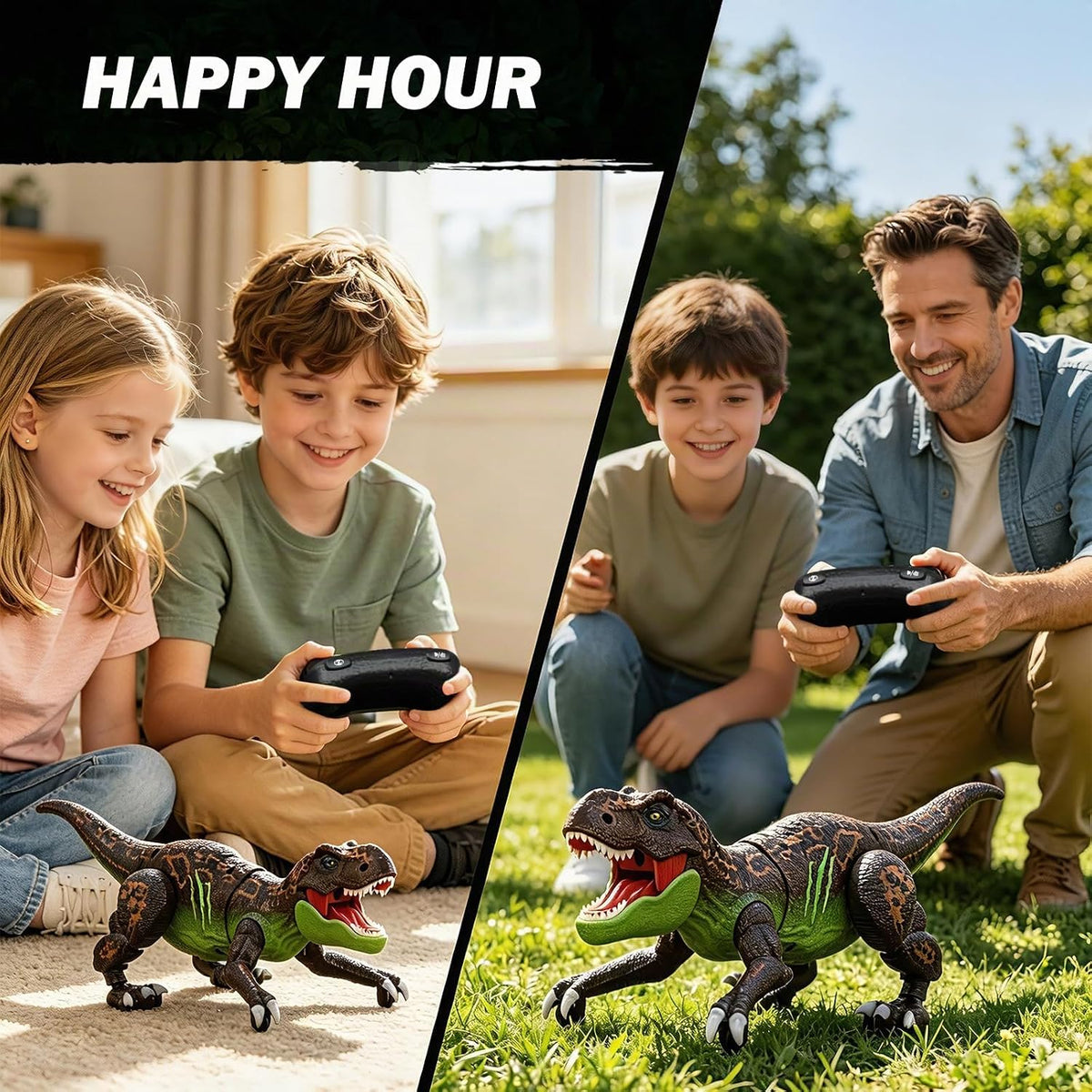 Robot T-Rex de dinosaurio RC con cámara para niños, pantalla LCD RC de video en vivo, simulación de movimiento de gateo, modo de demostración inteligente, función de rociado, efecto de luz y rugido