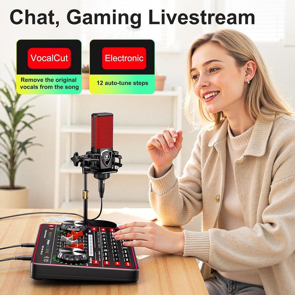 Paquete de micrófono de podcast con mezclador de audio de placa de sonido en vivo, equipo de podcast con micrófono de condensador de 3.5mm para transmisión en vivo, canto, juegos en Pc/Teléfono