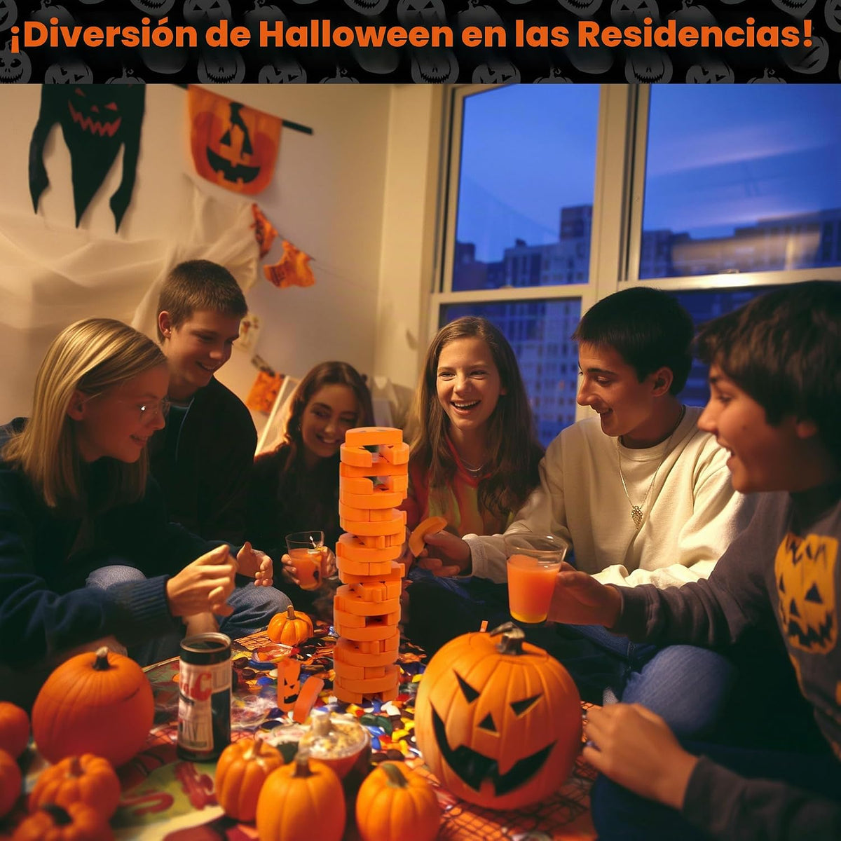 Funwares Stack-O-Lantern Juego de apilamiento de Halloween, bloques de madera de calabaza