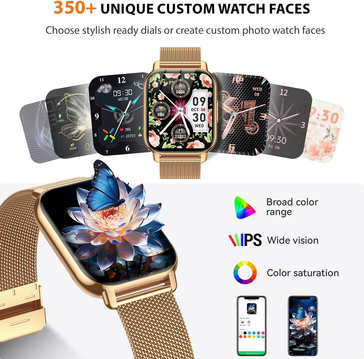 Reloj inteligente para mujer, rastreador de actividad física con llamadas Bluetooth y control de voz AI, pantalla HD de 1.85 pulgadas, monitor de frecuencia cardíaca/SpO2, rastreador de sueño