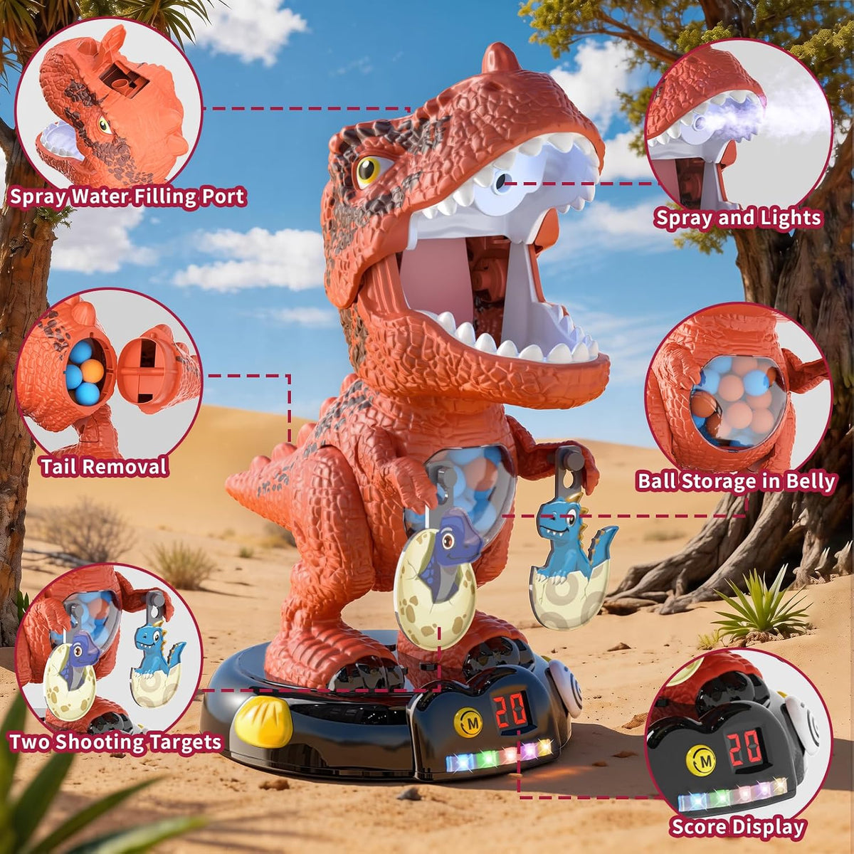 Juguetes de dinosaurio para niños de 3-5 5-7, T Rex Chomp Shot Dinosaur Blaster interesante juego de disparo de objetivos, regalo para niños de 4 a 8 años, regalos de Navidad y cumpleaños para