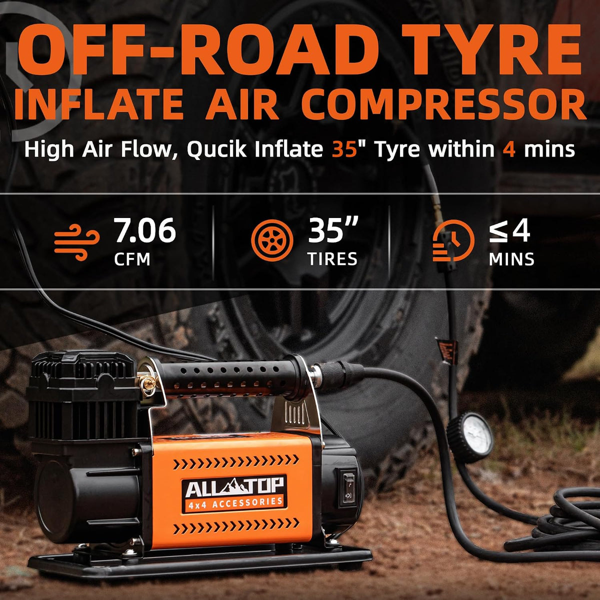 ALL-TOP kit con compresor de aire portátil de 12 V de alto rendimie...