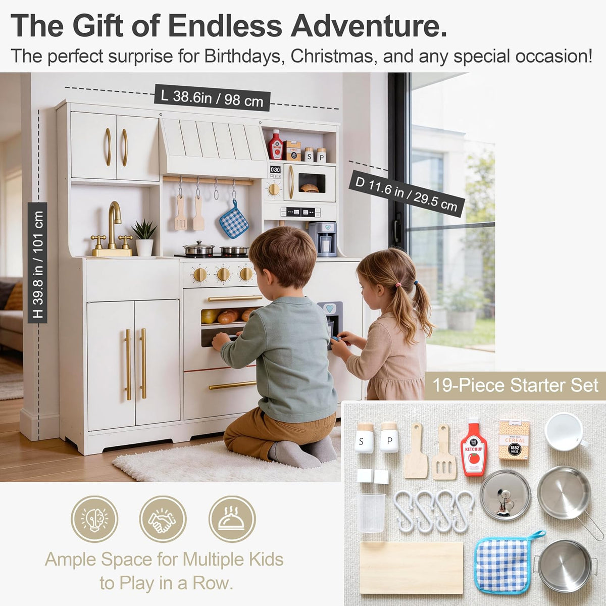 Cocina de madera para niños con luces y sonidos, diseño moderno