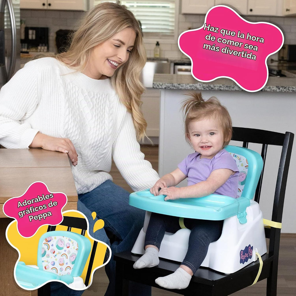 Asiento Elevador Peppa Pig con Bandeja, Silla de Comedor para Niños para Mesa de Cocina con Bandeja Ajustable, Portavasos y Correas de Seguridad, Portátil, Fácil de Limpiar, Se Ajusta a la Mayoría de