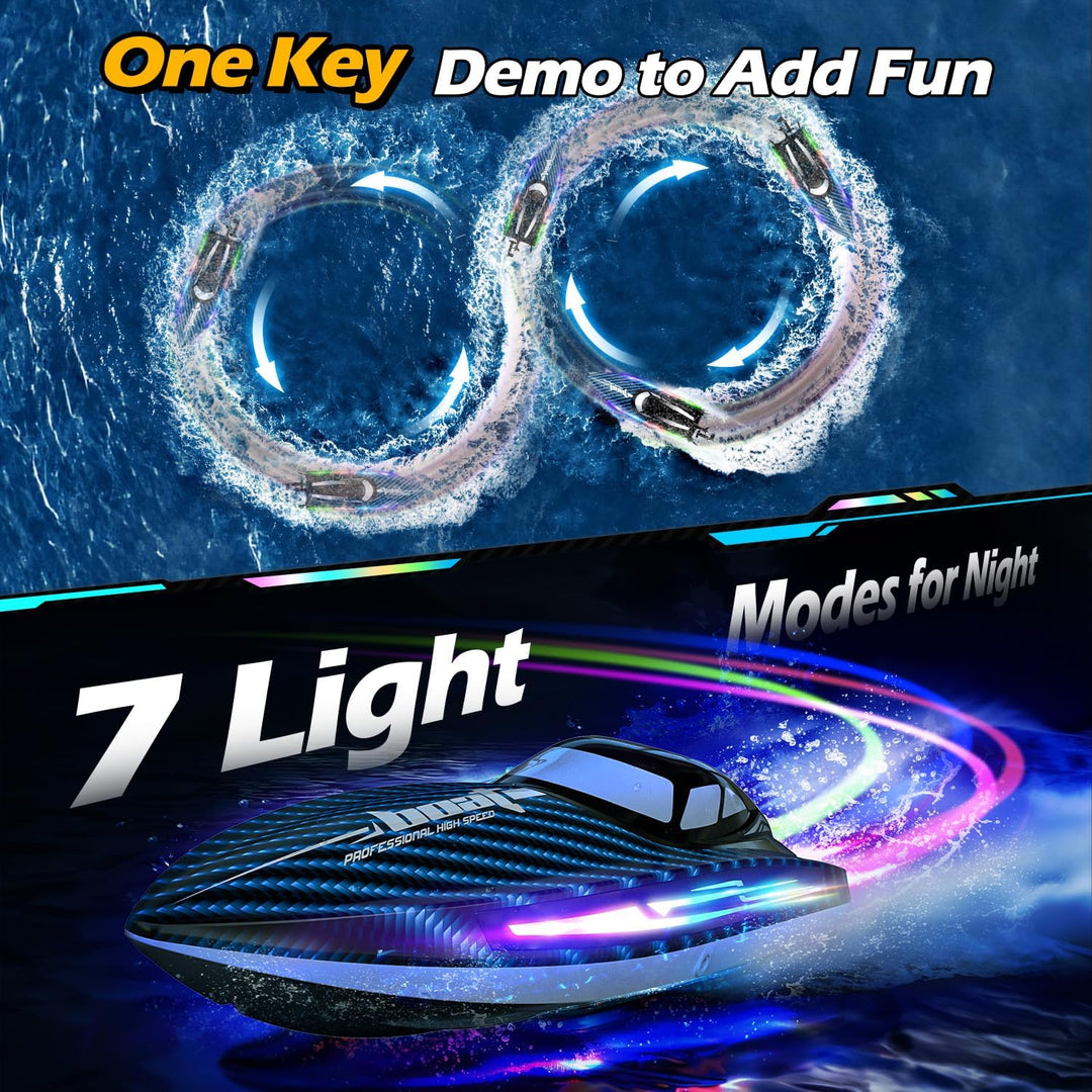 Barco de control remoto RC de 30 KMH con 7 modos de luz LED, imperm...