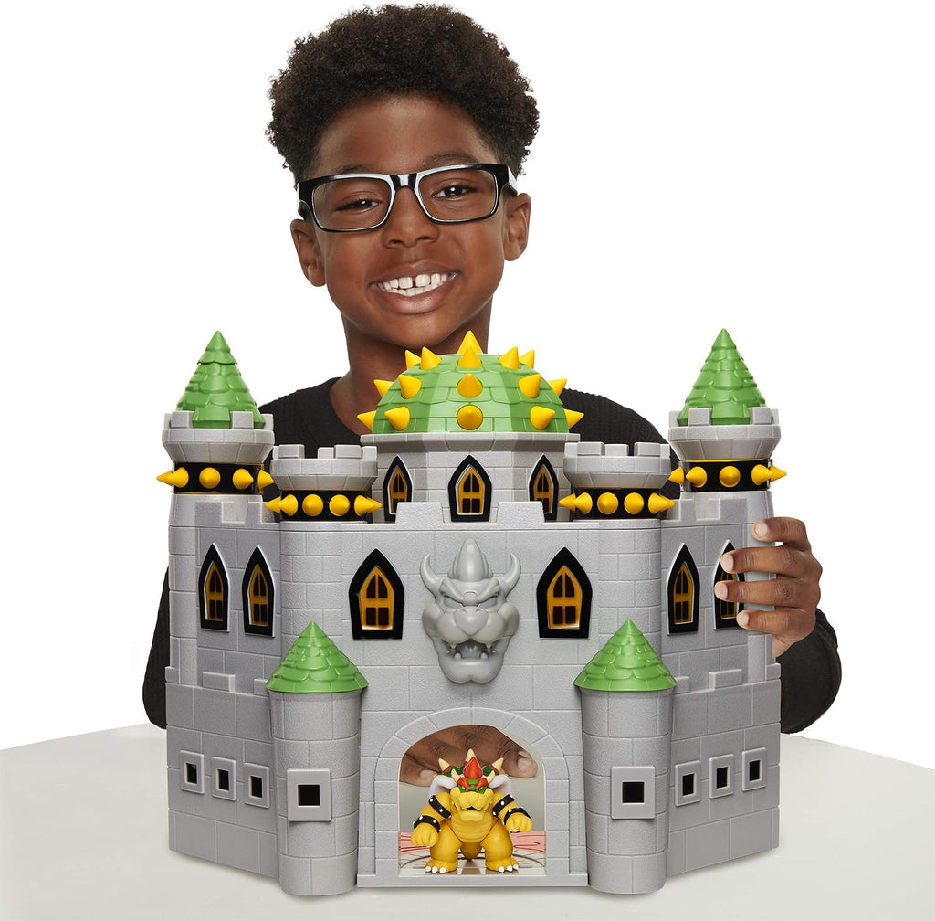 Super Mario Nintendo Set de juego Deluxe del castillo de Bowser con figura de acción articulada exclusiva de Bowser de 6.35 cm, set de juego interactivo con sonidos auténticos del juego