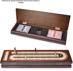 AMEROUS Juego de Cribbage de Mesa de Madera con Bloqueo Magnético - Clavijas de Metal - 2 Cartas de Juego - Tablero Continuo de 3 Vías - Área de Almacenamiento Más Grande, Juegos de Cribbage