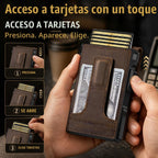 RUNBOX Cartera plegable de cuero genuino para hombres, tarjetero delgado