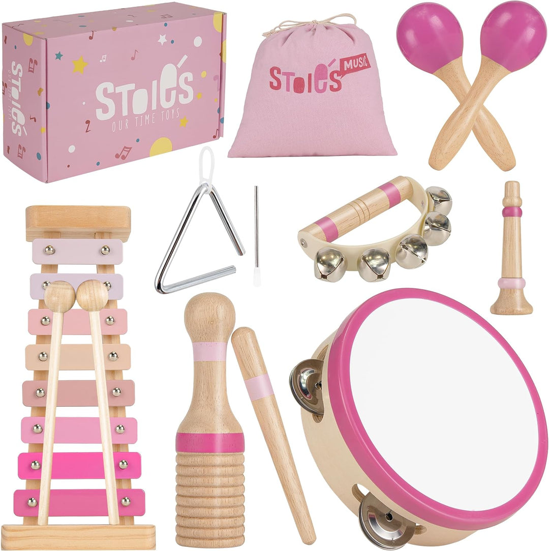Stoie's Instrumentos musicales de madera rosa para niños pequeñ...