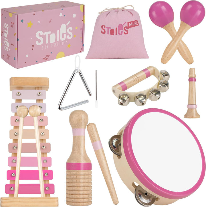 Stoie's Instrumentos musicales de madera rosa para niños pequeñ...